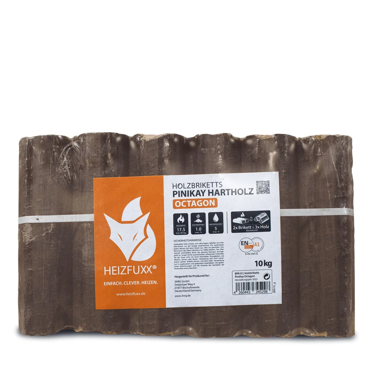 HEIZFUXX PiniKay Hartholzbriketts DINplus & FSC - 960 kg Palette (96 x 10 kg)