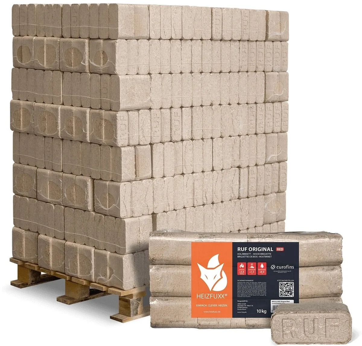 HEIZFUXX Red RUF Holzbriketts Fichte & Eiche - 960 kg Palette – Bild 1 von 6