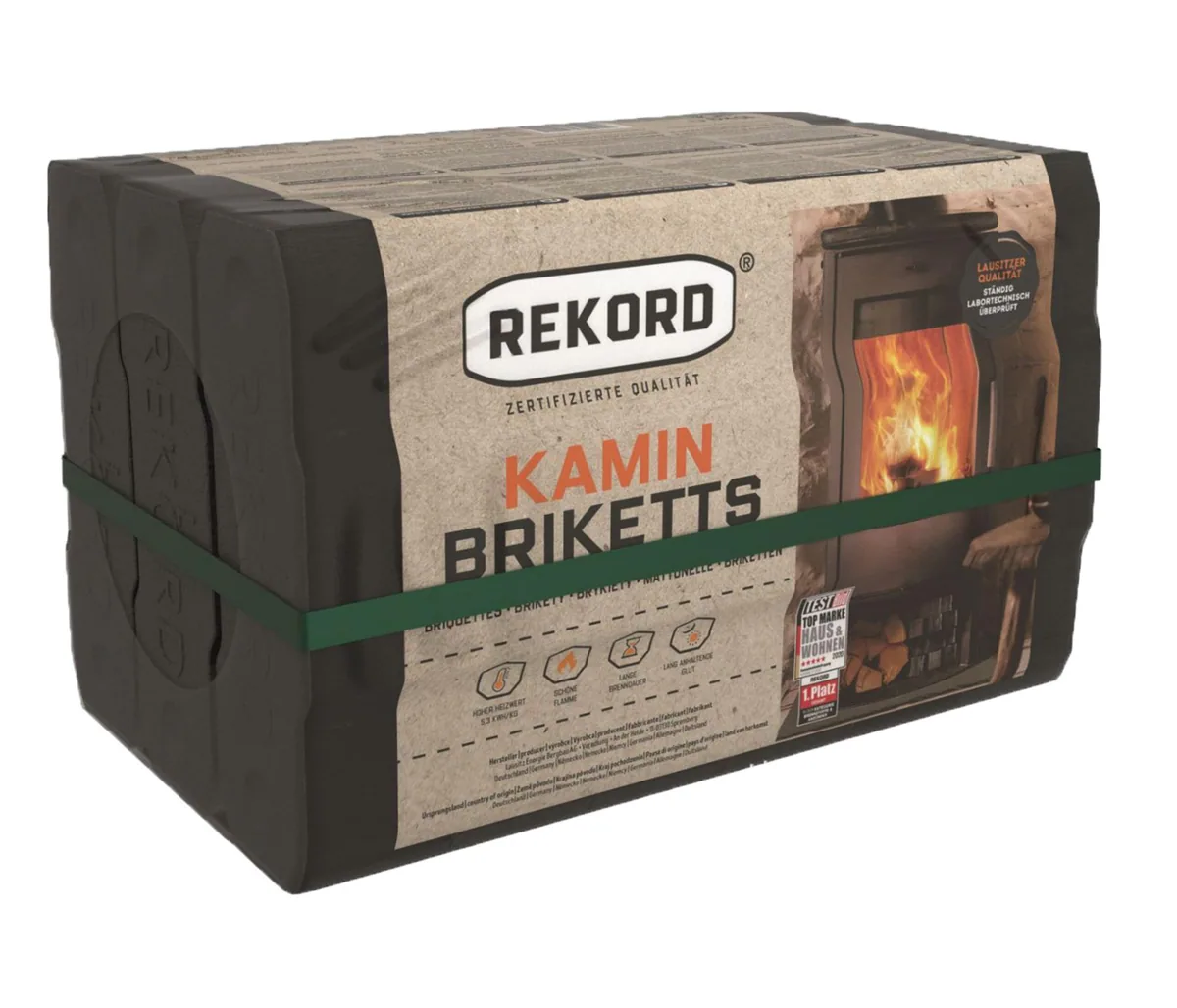 REKORD Braunkohlebriketts - 900 kg Palette (90 x 10 kg Papiertragepack)