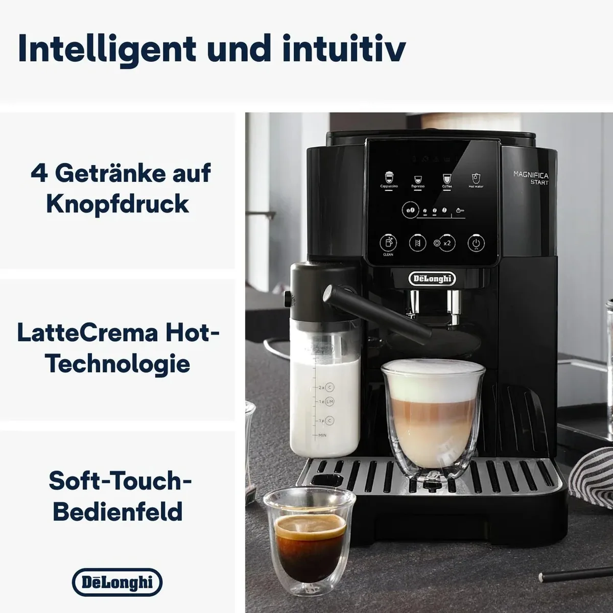 Kaffeevollautomat De'Longhi Magnifica Start Milk ECAM220.60.B mit LatteCrema Hot und 13 Mahlgraden