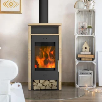 Fireplace Santiago Kaminofen 6 kW - Sandstein mit Holzfach und Teefach Ø 150 mm