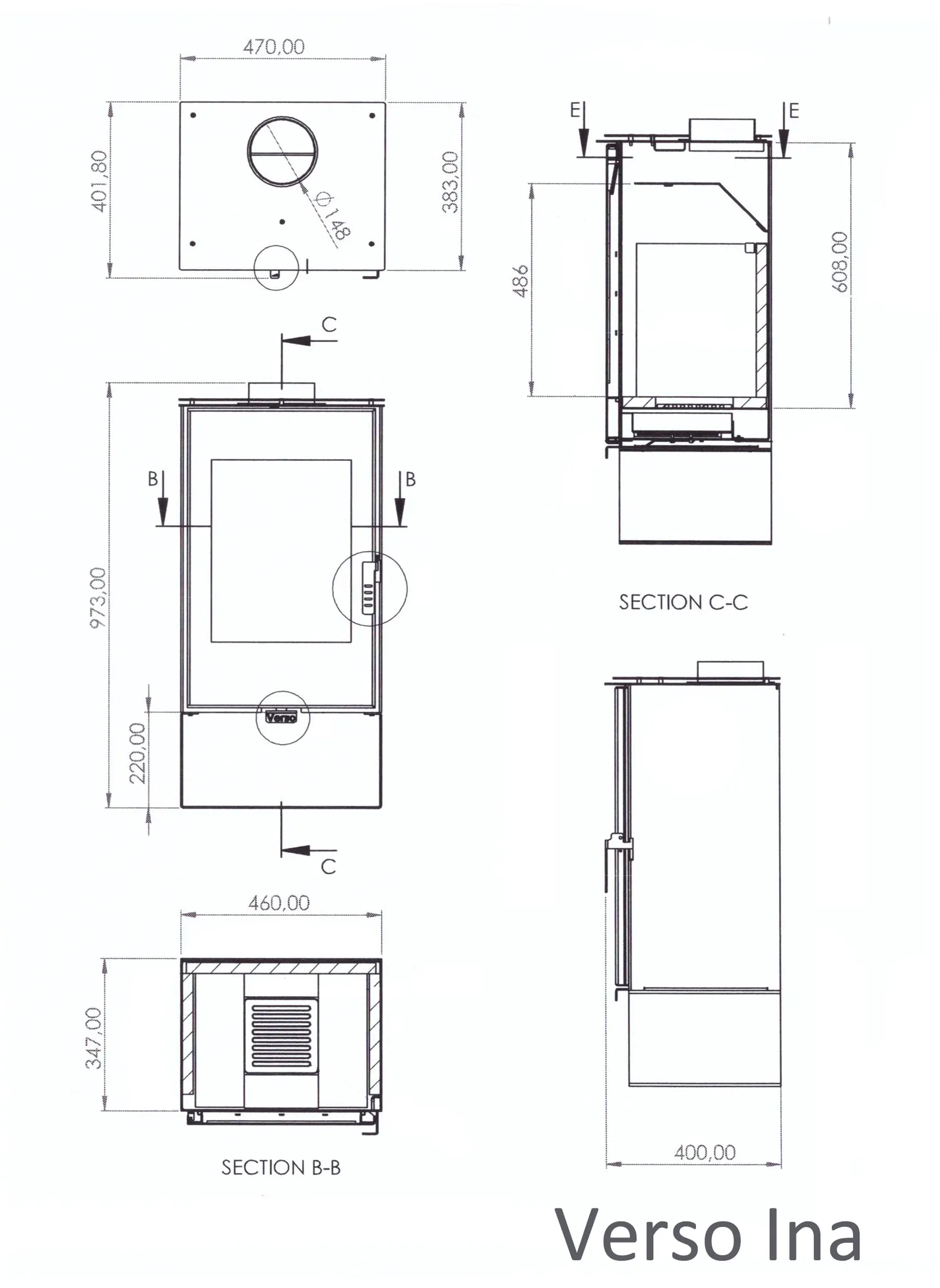 Verso Ina Kaminofen 7,5 kW - Holzofen aus Stahl Ø 150 mm – Bild 4