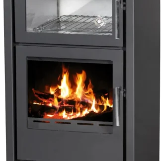 Victoria Regina F-W Kaminofen 8,65 kW - Holzofen mit Backfach Schwarz Ø 150 mm