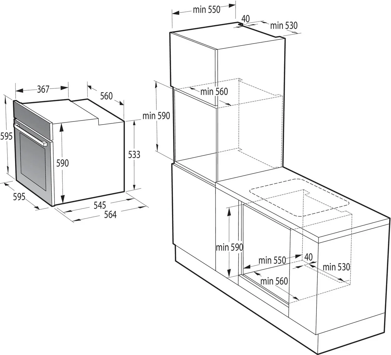 Backofen-Kombination Gorenje Black Induction Set 2 (BOS6737E06BG+GI6401BSC) mit 77 l Garraum und Top