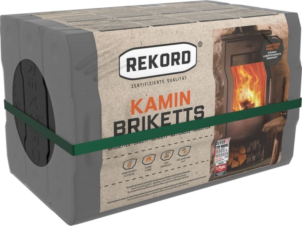 REKORD Braunkohlebriketts gepresst - 10 kg Paket (18 Stück)