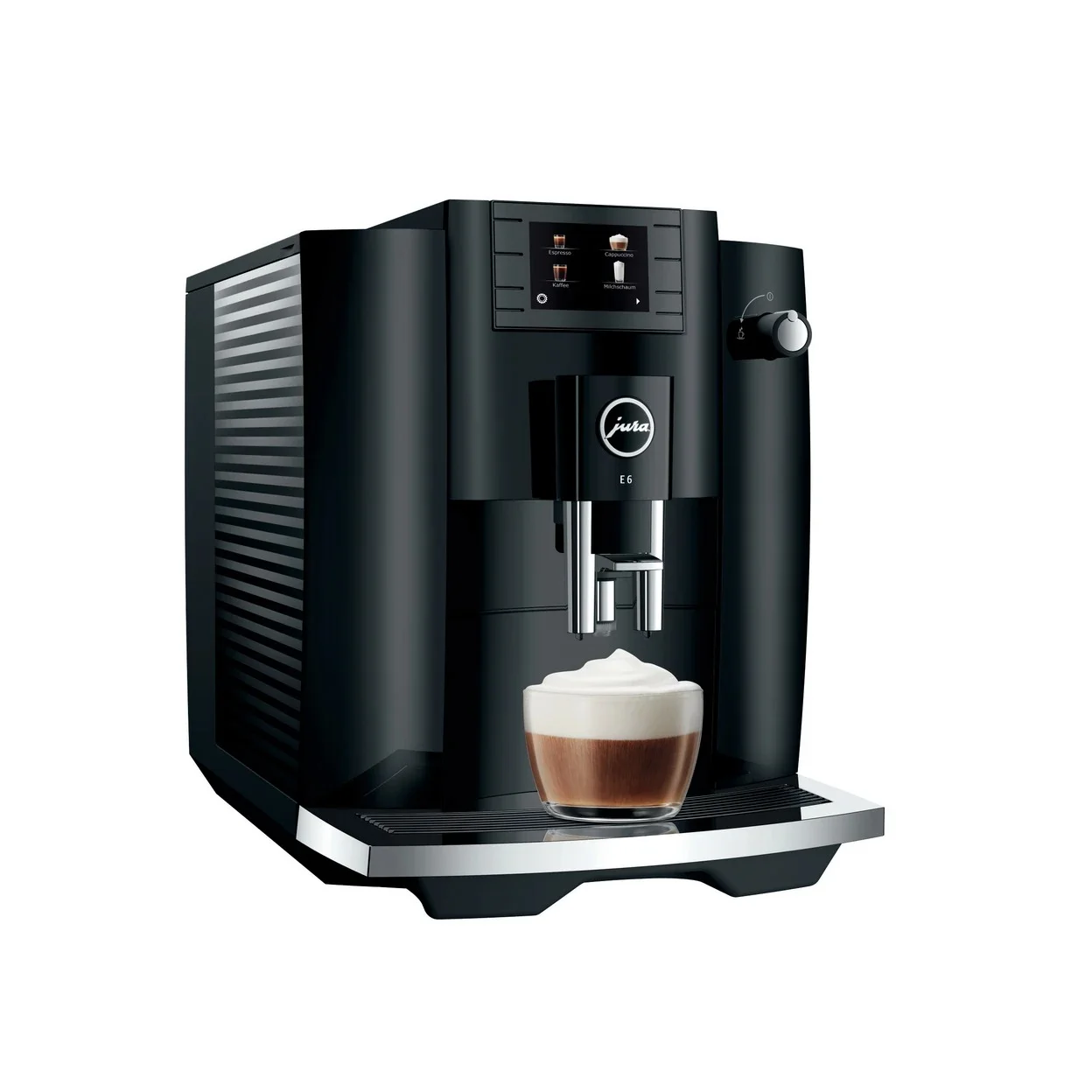 Kaffeevollautomat JURA E6 (EC) Piano Black mit 280 g Bohnenbehälter und 1,9 l Wassertank