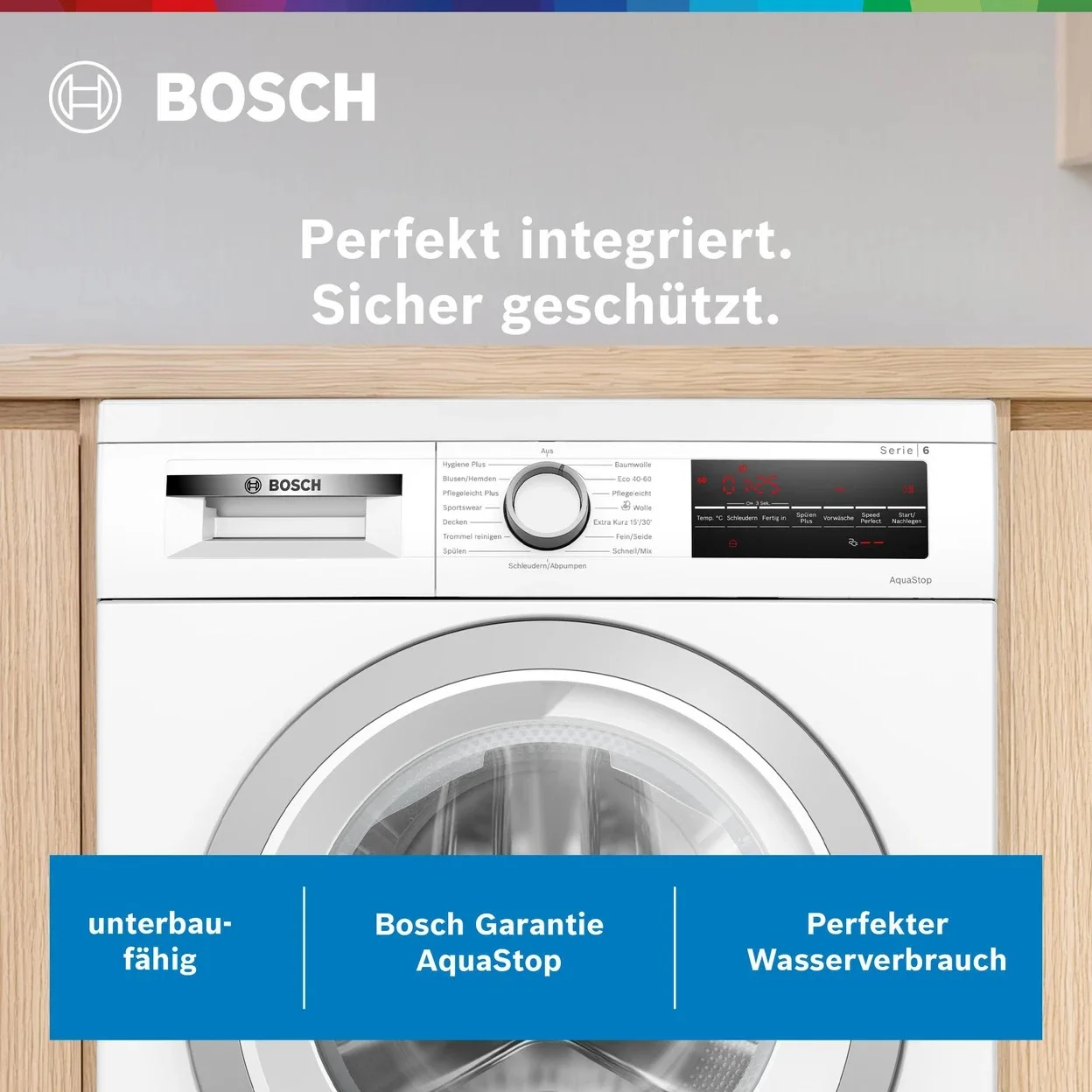 Unterbaufähige Waschmaschine Bosch WUU28T42 Serie 6 mit 9 kg Füllmenge und 1400 U/min